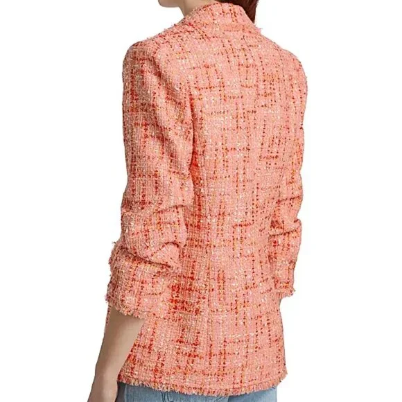 Cinq à Sept 'Khloe' Fringe-Trim Lucie Boucle Blazer, Pink Poppy Multi - Picture 3 of 5